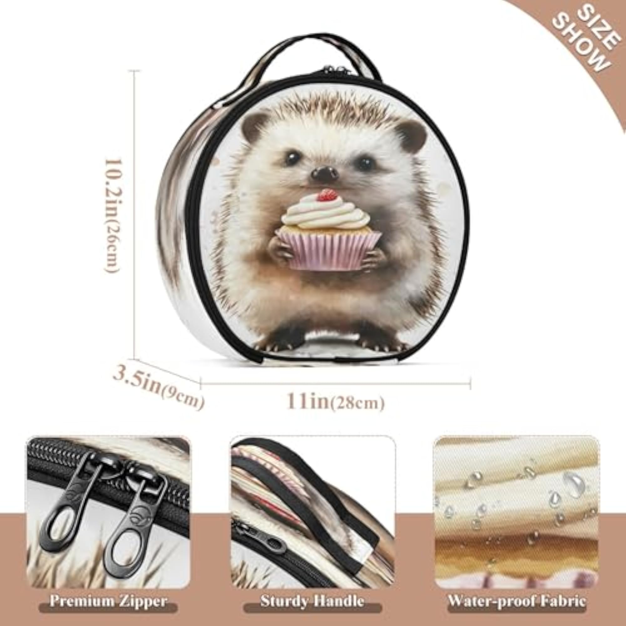 Cute Hedgehog Holding Cupcake Travel Makeup Case, Portable Organizer